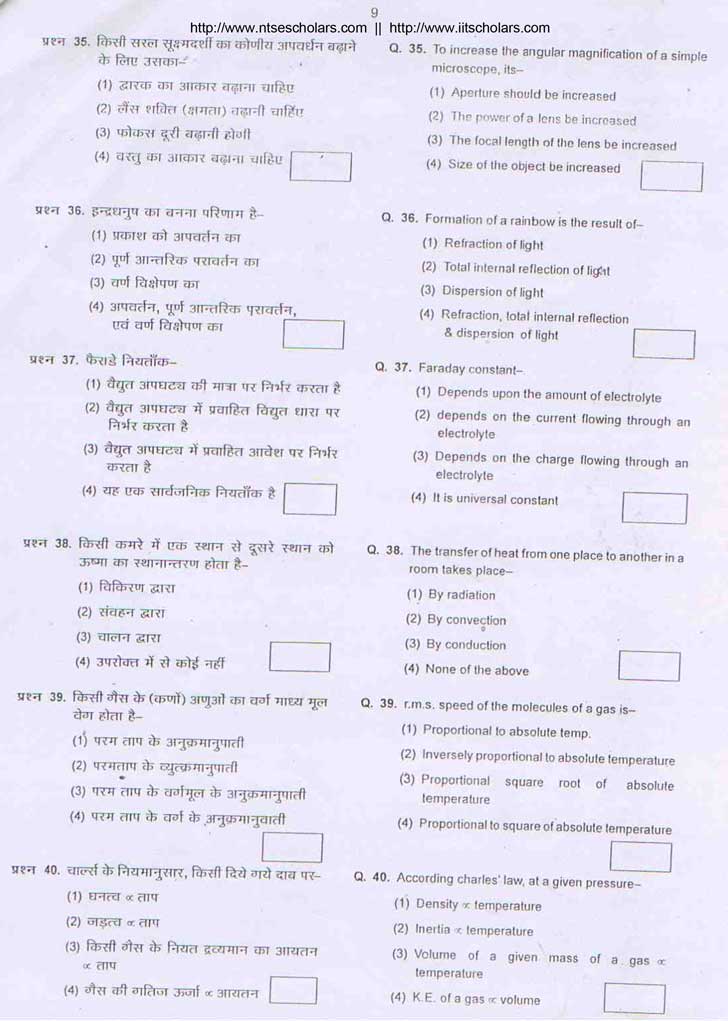 Junior Science Talent Search Examination 2009-10 Question Paper