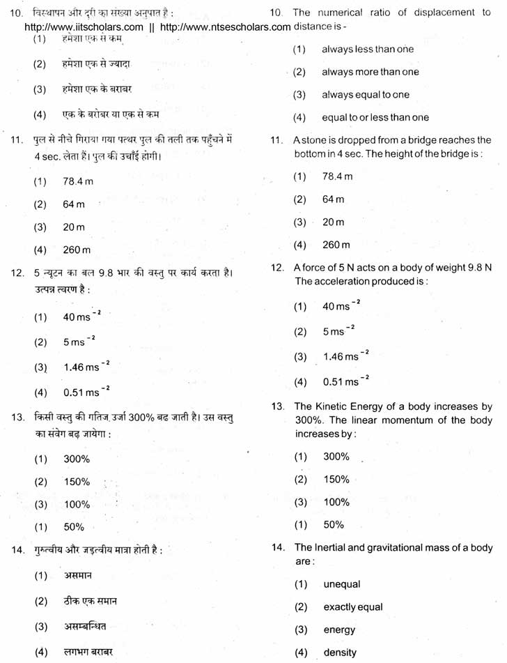 Junior Science Talent Search Examination 2011-12 Question Paper