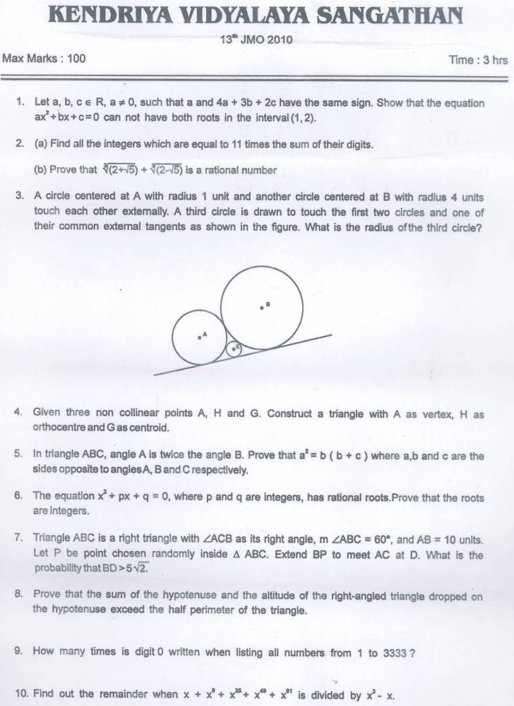 download junior Mathematics olympiad 2010 question paper