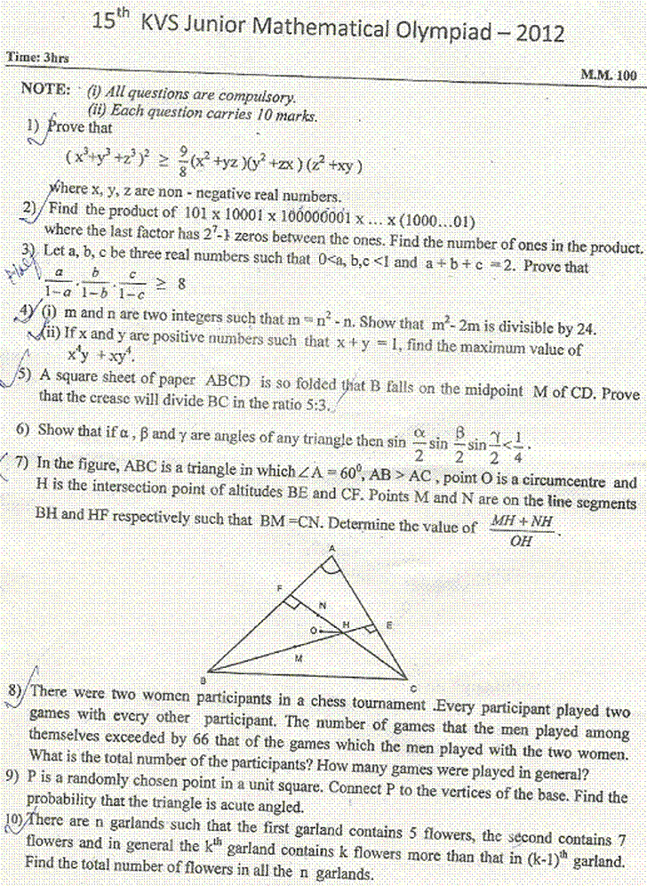 junior maths olympiad 2012 question paper