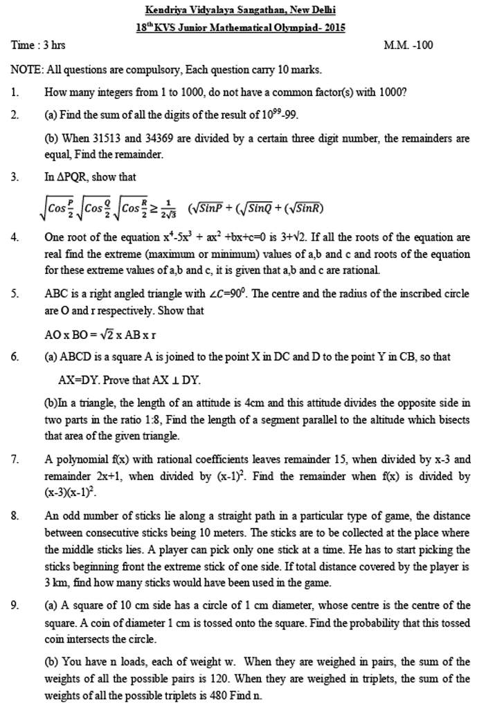 junior maths olympiad 2015 question paper Page 1