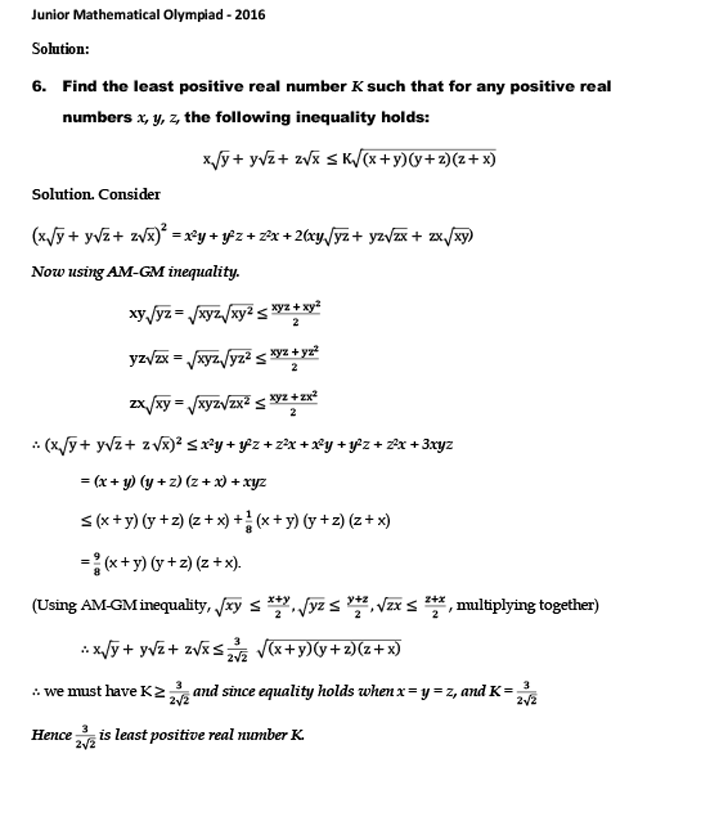 junior maths olympiad jmo 2016 question paper solution