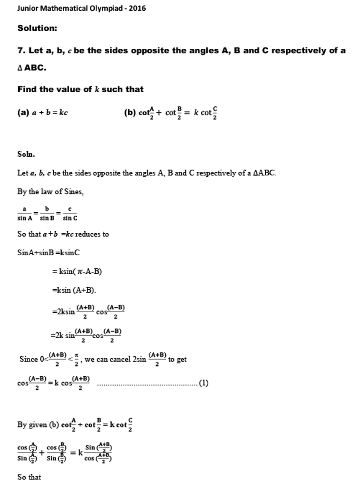 junior maths olympiad jmo 2016 question paper solution