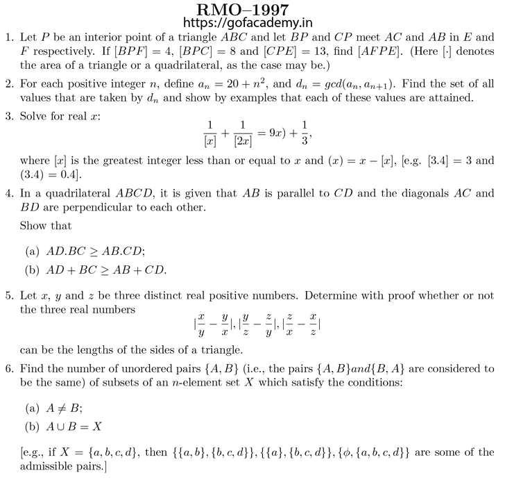 regional maths olympiad 1997 question paper